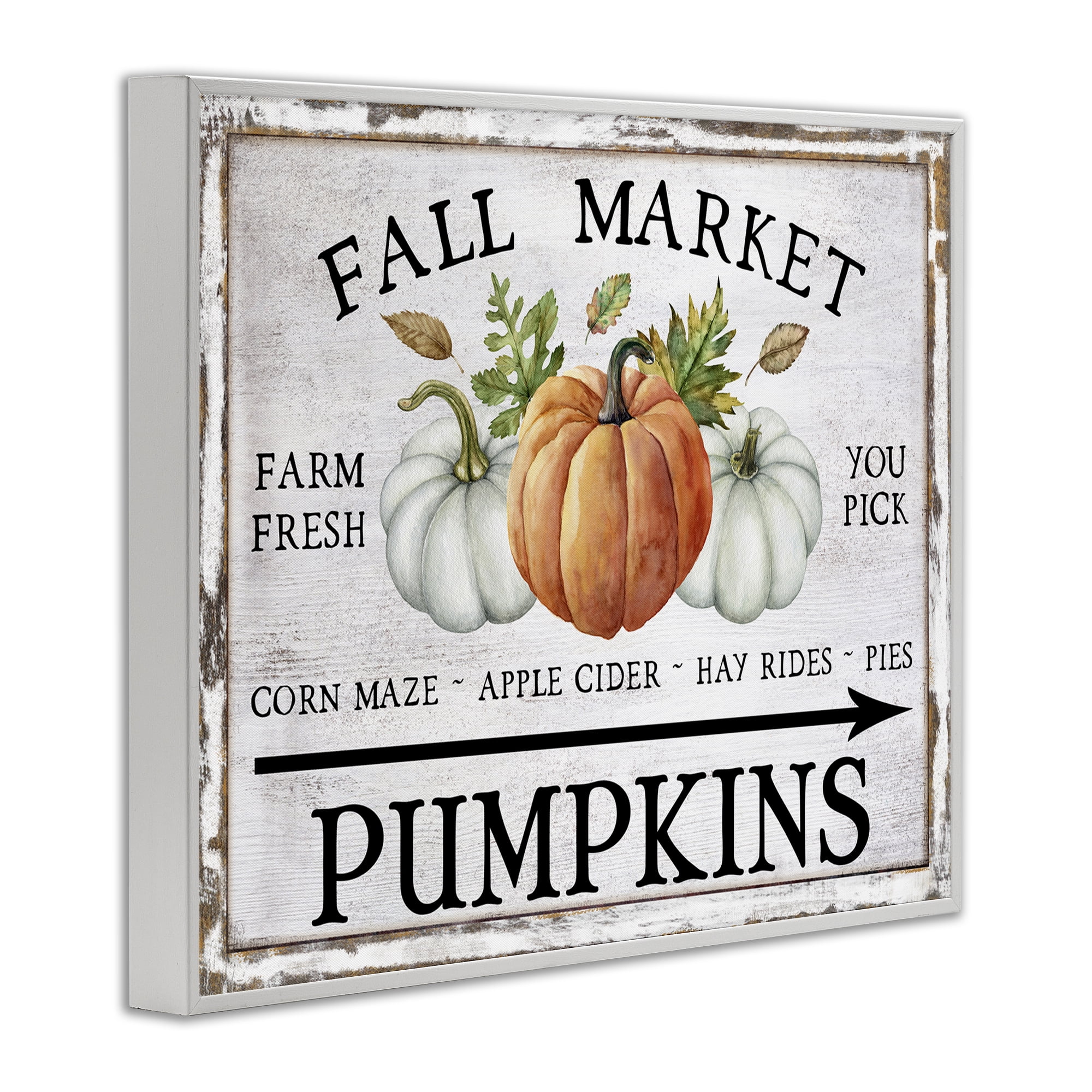 Stupell Industries Fall Market Pumpkins Holiday Painting White Framed Art Prints Wall Art, 30 x 24