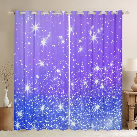 Manfei Dreamy Starry Sky Black Out Curtains, Purple Blue Bling Stars Curtains Pack of 2 (42x63 Each), Teens Kids Boys Girls Bedroom Curtains, Curtains and Drapes Decor