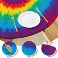 thumbnail image 4 of Colorful Rainbow Tie Dye Spiral Pattern Round Fitted Tablecloth with Elastic Edge,Dining Table Cover Waterproof,Outdoor Round Tablecloth for Camping,Dining,Indoor and Outdoor, 4 of 7