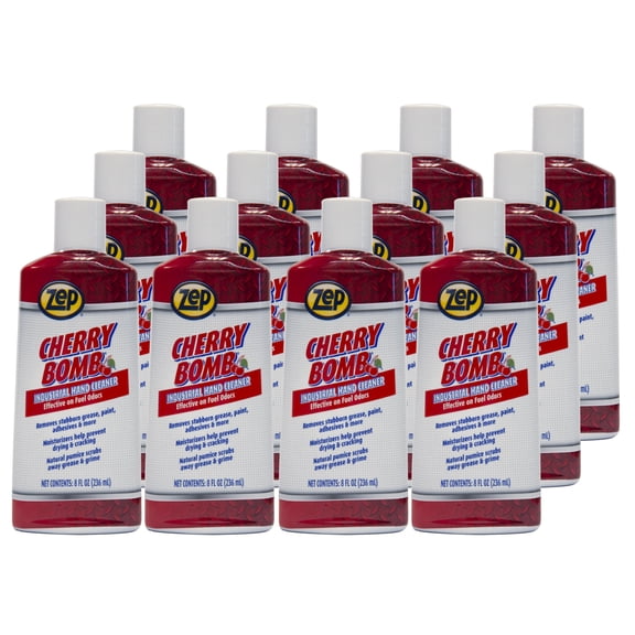 Zep Cherry Bomb Industrial Hand Cleaner Gel with Pumice - 8 oz (Case of 12) - 1049795 - Heavy-Duty Shop Grade Formula