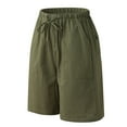 thumbnail image 4 of HOOMEUMY Men's Summer Linen Cotton Shorts Drawstring Elastic Waist Solid Color Loose Fit Beach Shorts with Pockets Army Green M, 4 of 8
