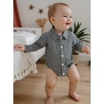 thumbnail image 6 of BemeyourBBs Newborn Baby Boy Girl Plaid Gingham Bubble Romper Shirt Infant Baby Boys Spring Summer Fall Winter Clothes Lapel Neck Long Sleeve Button Down Dress Shirt Romper Bodysuit, 6 of 9