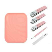 Unique Bargains 5-piece Set Solid Color Box Nail Clipper Kit Pink for Women for Men
