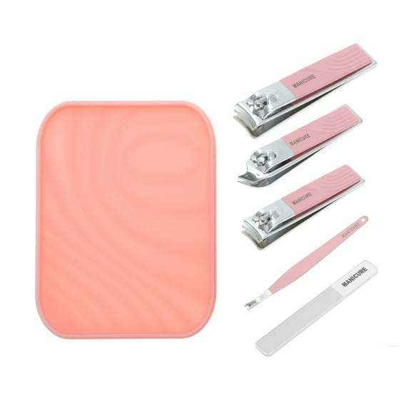 Unique Bargains 5-piece Set Solid Color Box Nail Clipper Kit Pink for Women for Men
