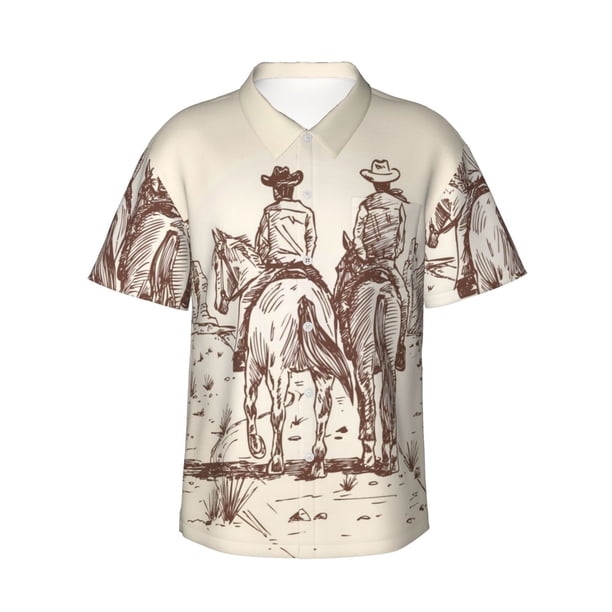 Balery Cowboys Riding Horses Camisas hawaianas de manga corta para hombre, camisas playeras de corte holgado, camisas de vacaciones con botones,Medium