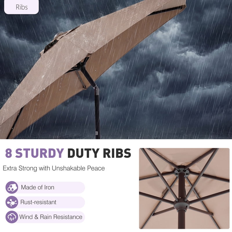 Gianna 7.5ft Patio Umbrella with Tilt & Crank System, Waterproof Fabric, 8-Rib Design