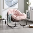 thumbnail image 2 of PORKISS Papasan Rocking Chair Indoor and Outdoor, Patio Rocker Recliner Chair with Padded Cushion, Modern Lounge Egg Chair with Steel and Rattan Frame, Velvet Navy Pink, 2 of 12