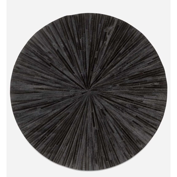 Black Round Hair-On Cowhide Leather Rug 3×3 ft | Handmade Circular Area Rug for Living Room, Modern Geometric Cowhide Carpet