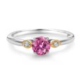 thumbnail image 2 of Gem Stone King 925 Sterling Silver and 10K Yellow Gold Pink Moissanite and White Lab Grown Diamond 3 Stone Engagement Ring for Women (0.53 Cttw, Round Gemstone, Size 6), 2 of 4