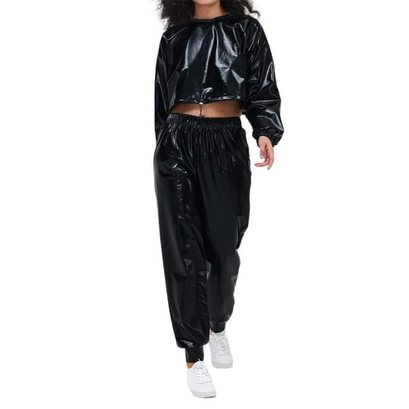 Hauaitttt Women Carnival Clothing Long Sleeve Shiny Metallic Top Sweatshirt Club Wear Party Clothing Athletic Wear Women Graphic Jogging Suit 80s Sweatshirts for Women Baggy Sweat Shirts Women Large