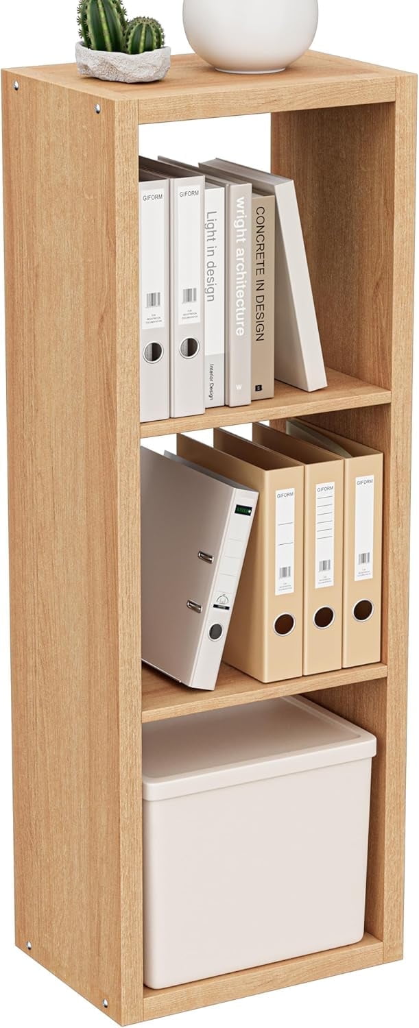 Anhdah 3 Cube Storage Organizer Bookshelf, Natural-Oak Wooden Bookcase Storage Shelf, Sturdy 3-Cube Organizer for Living Room, Bedroom, Home Office, Easy Assembly