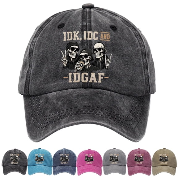 IDK IDC & Idgaf Embroidery Hat Vintage Embroidery Cap, Distressed Washed Cotton Funny Style Dad Hat for Men Women Black