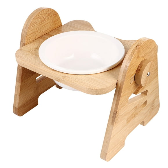 SHOWERORO Elevated Cat Bowl Khaki Wood Raised Design for Small Dog Stands