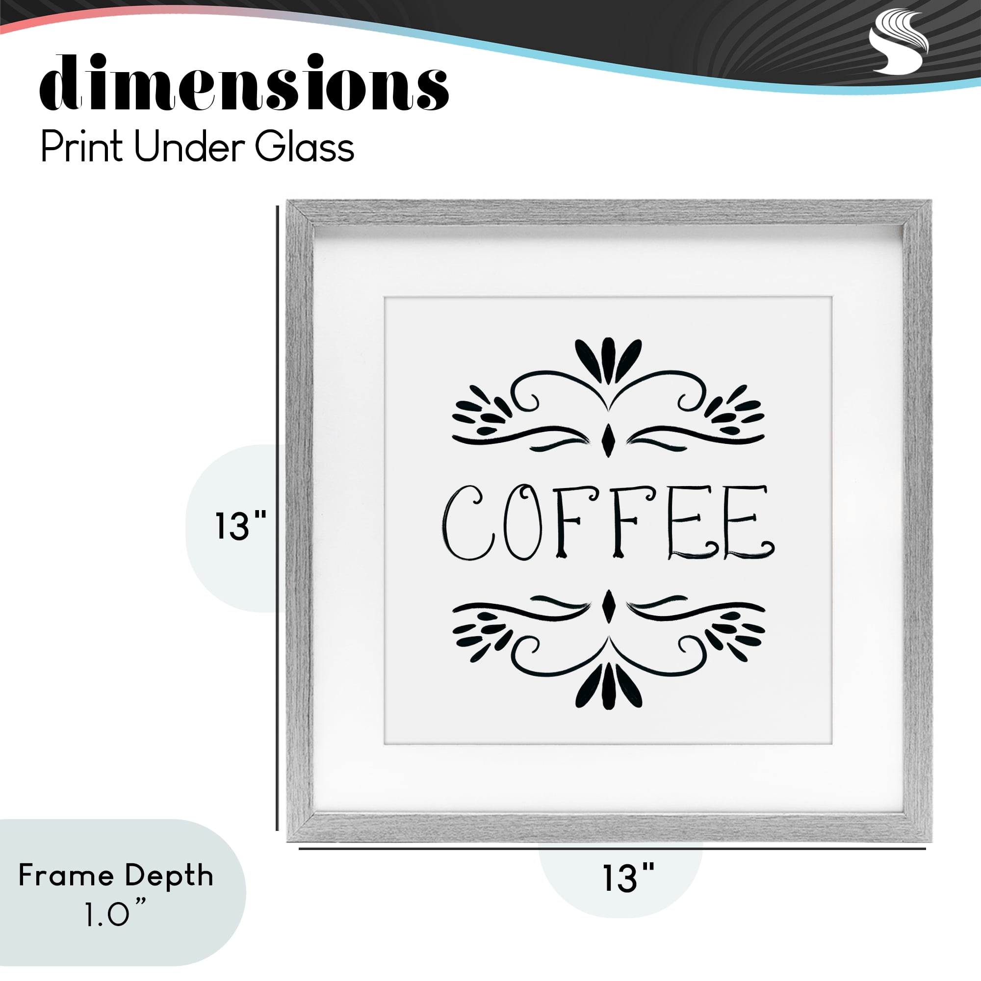 Stupell Industries Coffee with Floral Emblems Gray Framed Print Under Glass, design by Lucille Price