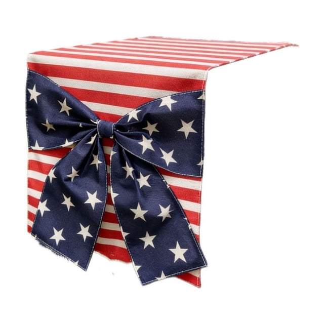 SIYTUAU 70.87 X 12.99 Inch Linen Table Runner Striped Print For Independence Day Dining Room Tabletop Holiday Decor