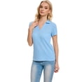 thumbnail image 6 of Xidunhg Women's Short Sleeve Solid Lapel V Neck Soft Pullover Tops Lightweight Knit Polo Shirt Sky Blue 2XL, 6 of 7