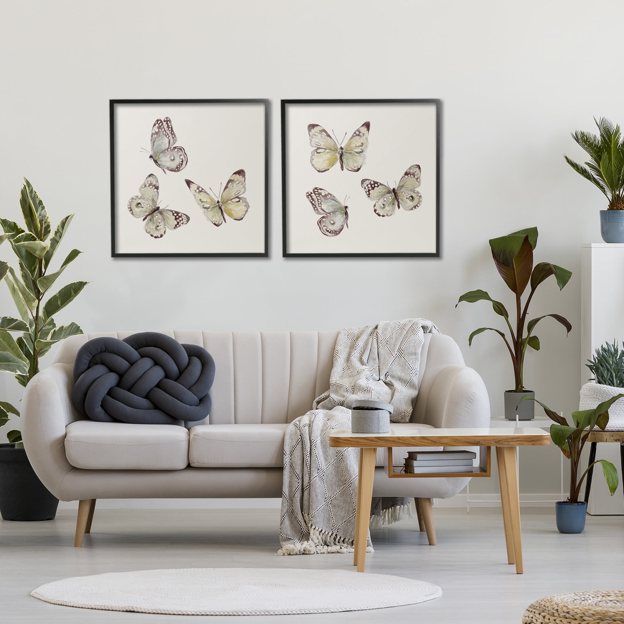 Stupell Industries Flight of Butterflies on Beige 2 Piece Black Framed Giclee Art Set, design by Patricia Pinto