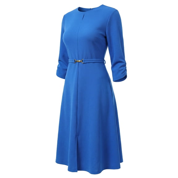 DARING DIVA Women's Outfit A-Line Keyhole Neck Spring Classy Midi Dresses for Work XS Royal Blue