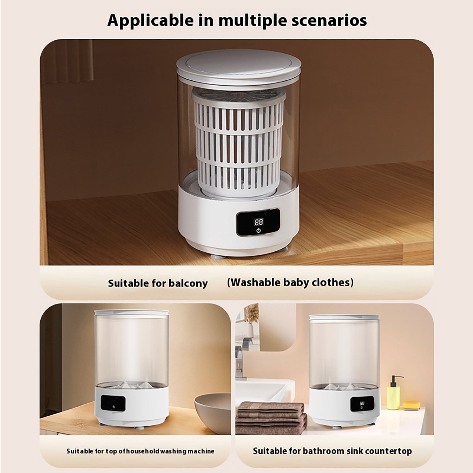Fully Automatic Portable Foldable Washing Machine, 4L Compact Mini Washer for Underwear, Socks, Travel, Dorm, Apartment