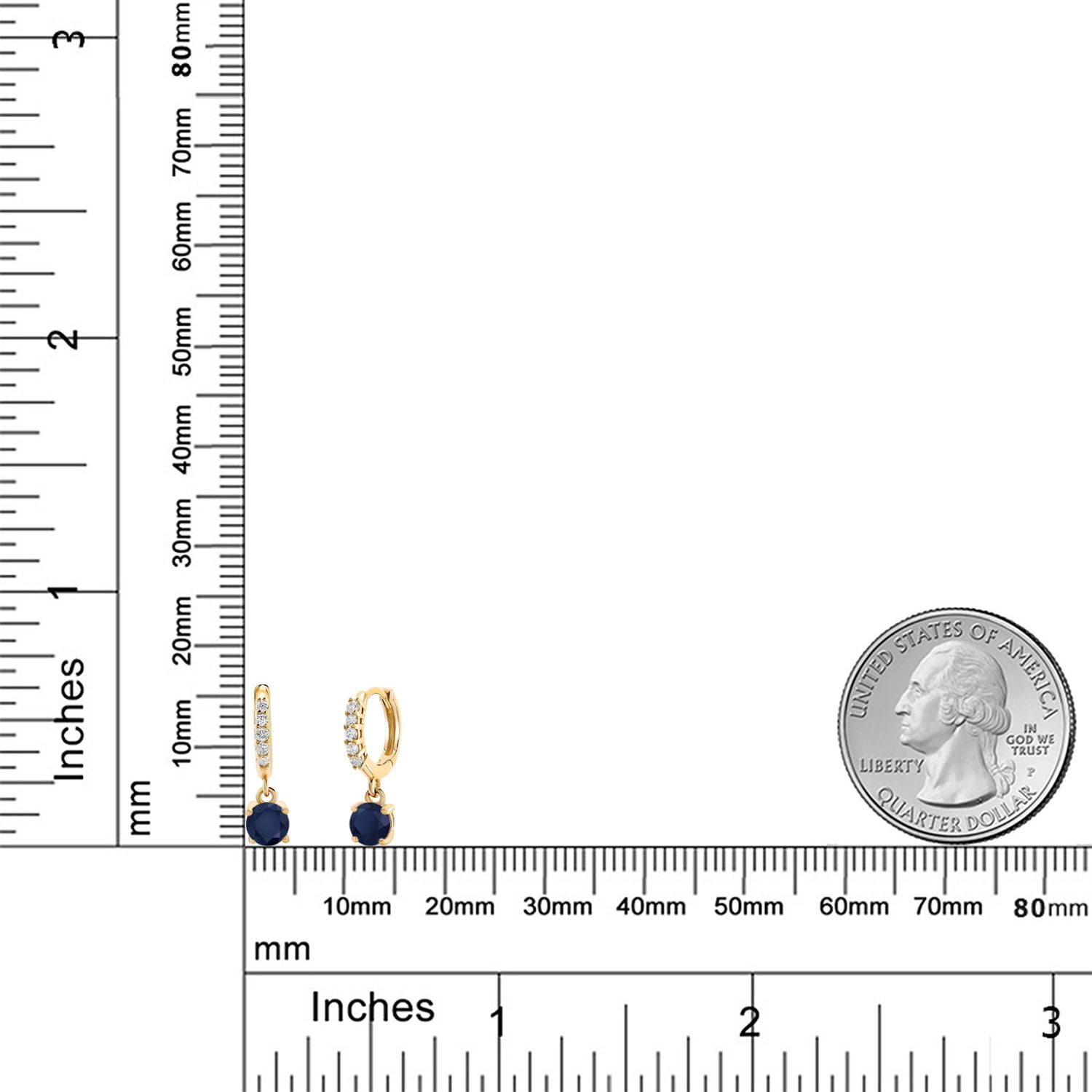 Gem Stone King 10K Yellow Gold Blue Sapphire and White Lab Grown Diamond Dangle Drop Huggie Hoop Earrings for Women (0.80 Cttw, Gemstone September Birthstone, Round 4MM)