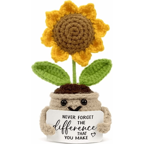 Emotional Support Crochet Sunflower Gift - Birthday Gifts for Women, Mothers Day Gifts for Mom from Daughter Son, Thank You Gifts for Teacher Coworker Friends, Flower Decor with Positive Message