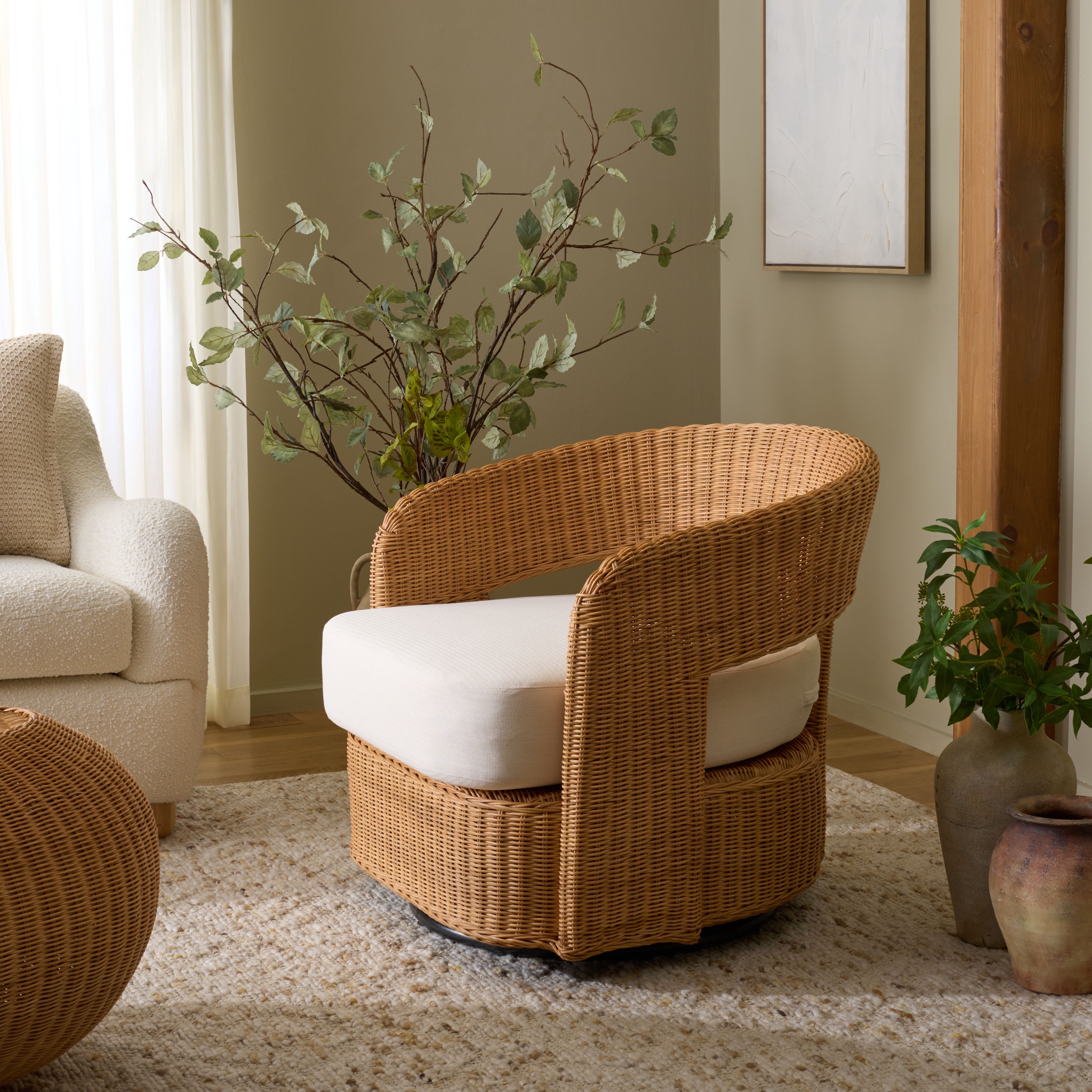 Safavieh Couture Leanna Rattan Modern Accent Chair, Natural/White