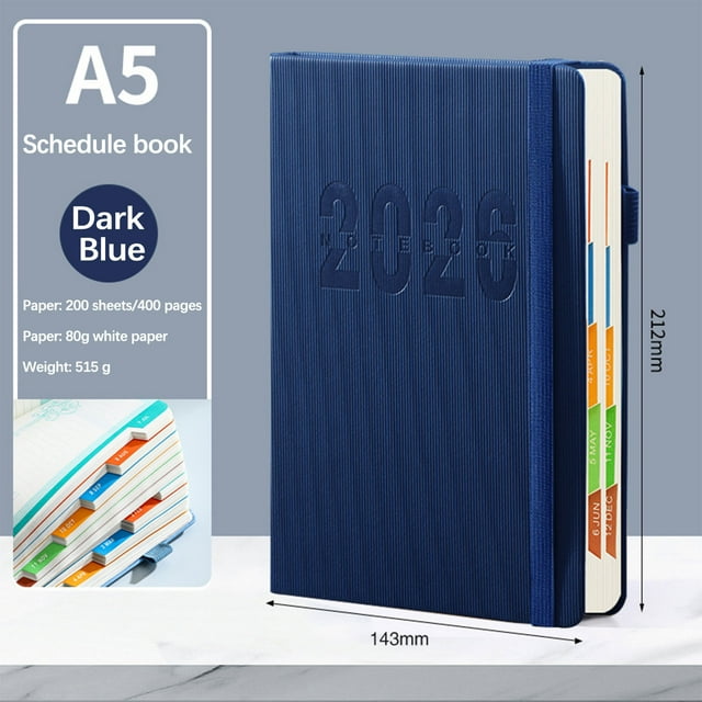 2026 Weekly and Monthly Planner Hardcover Notebook with Dotted Pages, 80gsm Paper, Elastic Closure, Inner Pocket, 8.46 x 5.7 Inches