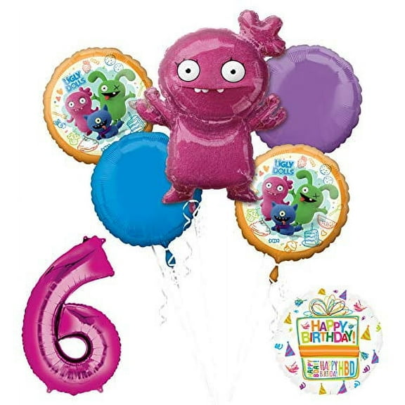 Ugly Dolls 6th Birthday Party Supplies 34" Pink Number 6 Balloon Bouquet Decorations