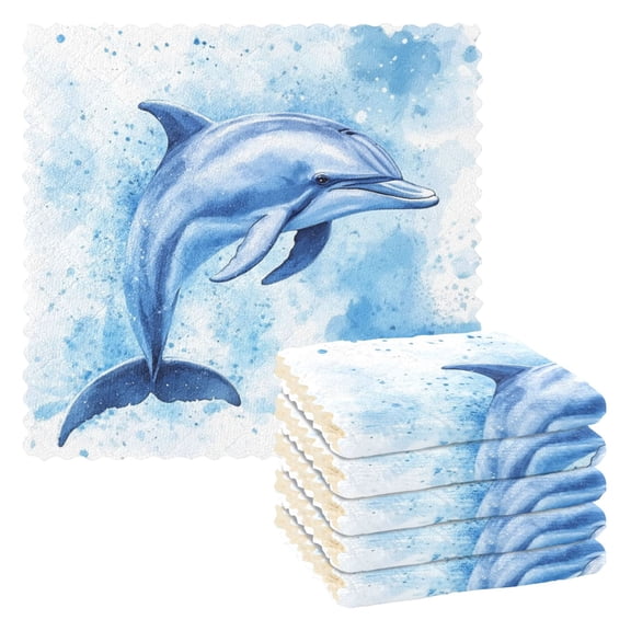 6 Pieces of Kitchen Towels 11x11Inch Kitchen Dish Cloths Kitchen Dish Towels Reuseable Cleaning Cloths Watercolor Dolphin Pattern