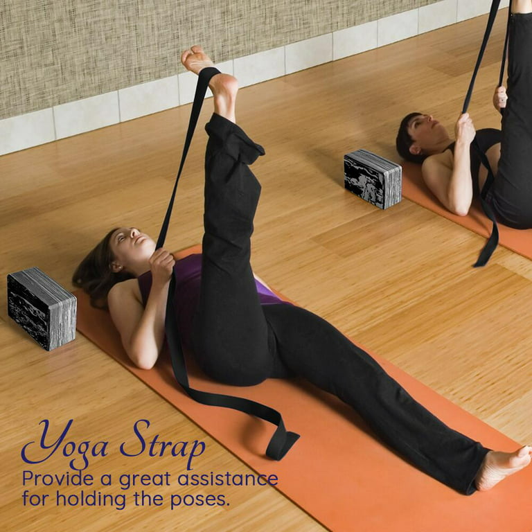 QUANFENG QF Yoga Blocks 2 Pack Plus Yoga Strap with Metal D-Ring for Yoga  Pilates Fitness and Gym, Black, 9 In. x 6 In. x 4 In.