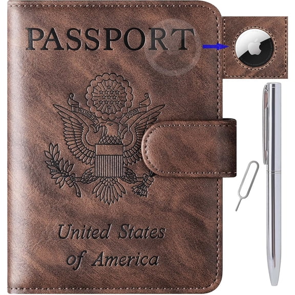 Airtag Passport Holder Cover Wallet Travel Essentials Leather Rfid Blocking Case Vacation Luggage  Haves Travel Accessories for Men Women (117#Coffee)