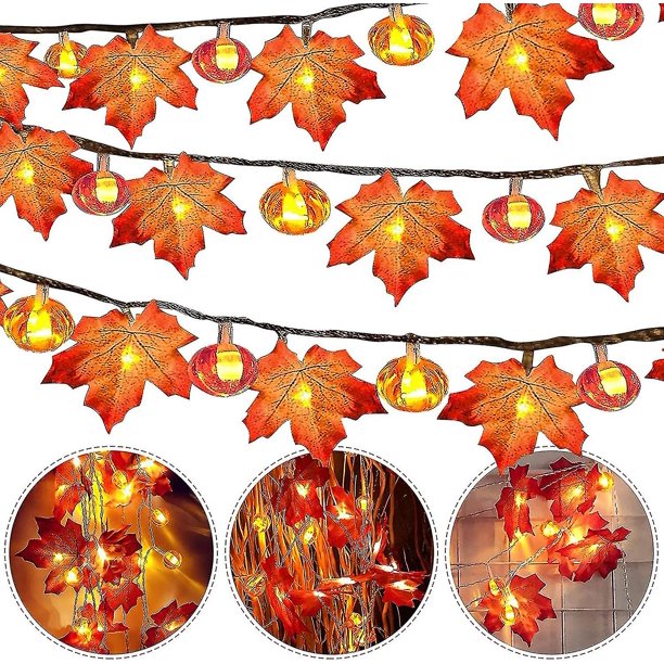 Kit de decoración de Halloween YONGSHENG 2 paquetes de 60 hojas luces de cadena de arce de calabaza 20 pies