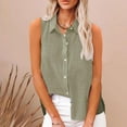 thumbnail image 2 of Olyvenn Cotton Linen Shirts for Women Sleeveless Collared Tops Oversized Button Up Blouses Work Shirts Casual Summer Tshirt Army Green M, 2 of 8