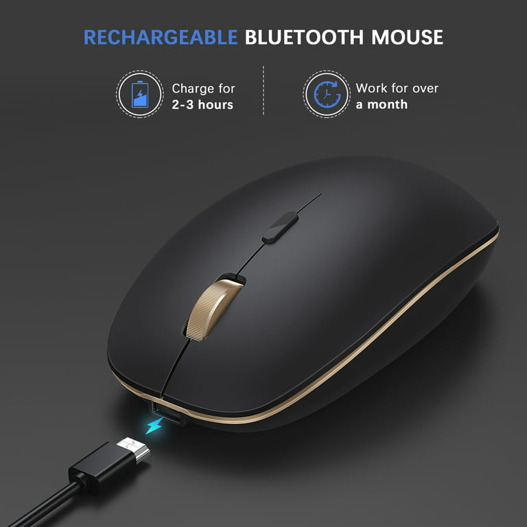 VIVEFOX Bluetooth Mouse, 2.4G Bluetooth Wireless Mouse Dual Mode(Bluetooth 5.0+USB), Ergonomic Mouse, Black & Gold -