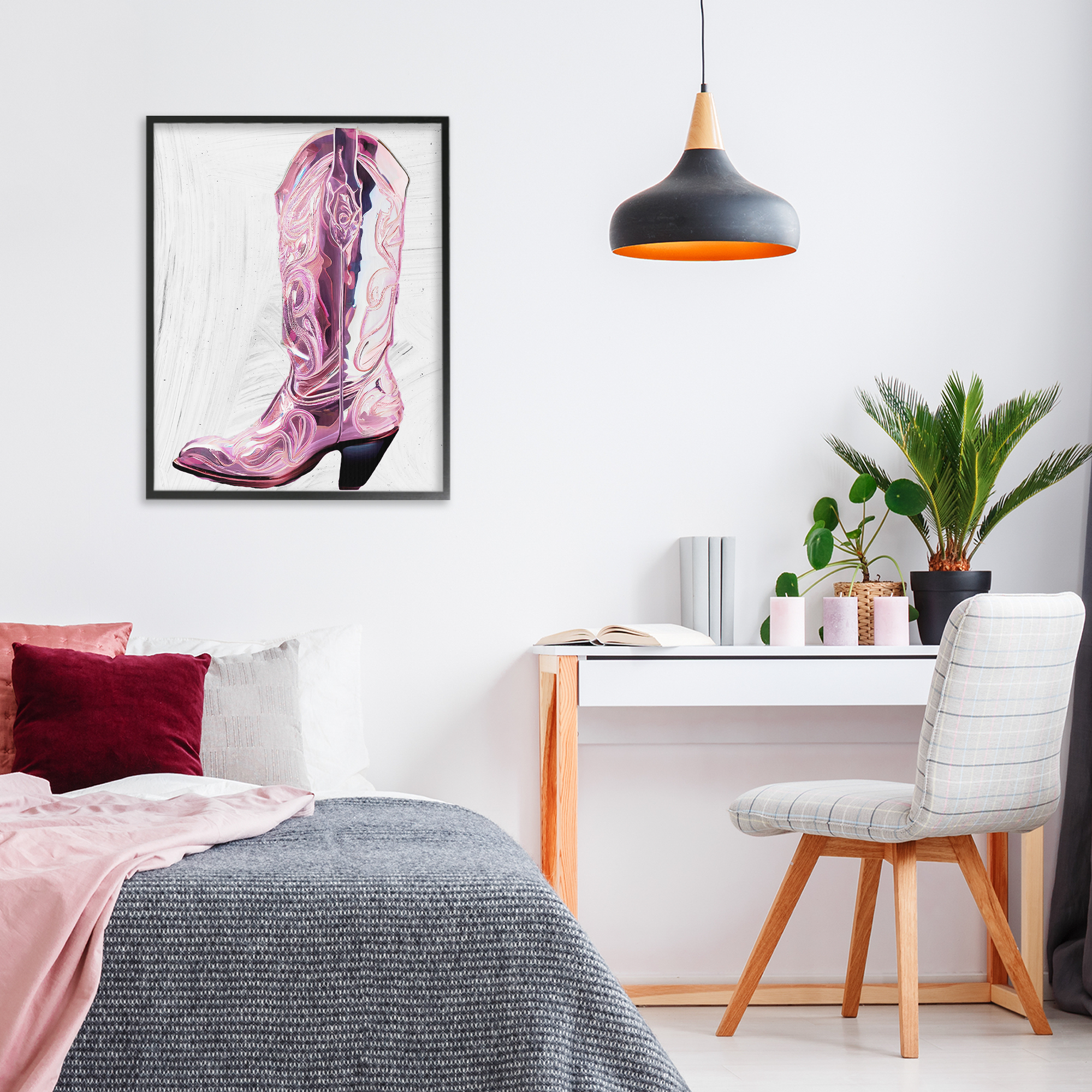 Cowgirl Cinderella's Boot Black Framed Giclee Art, design by Sasha