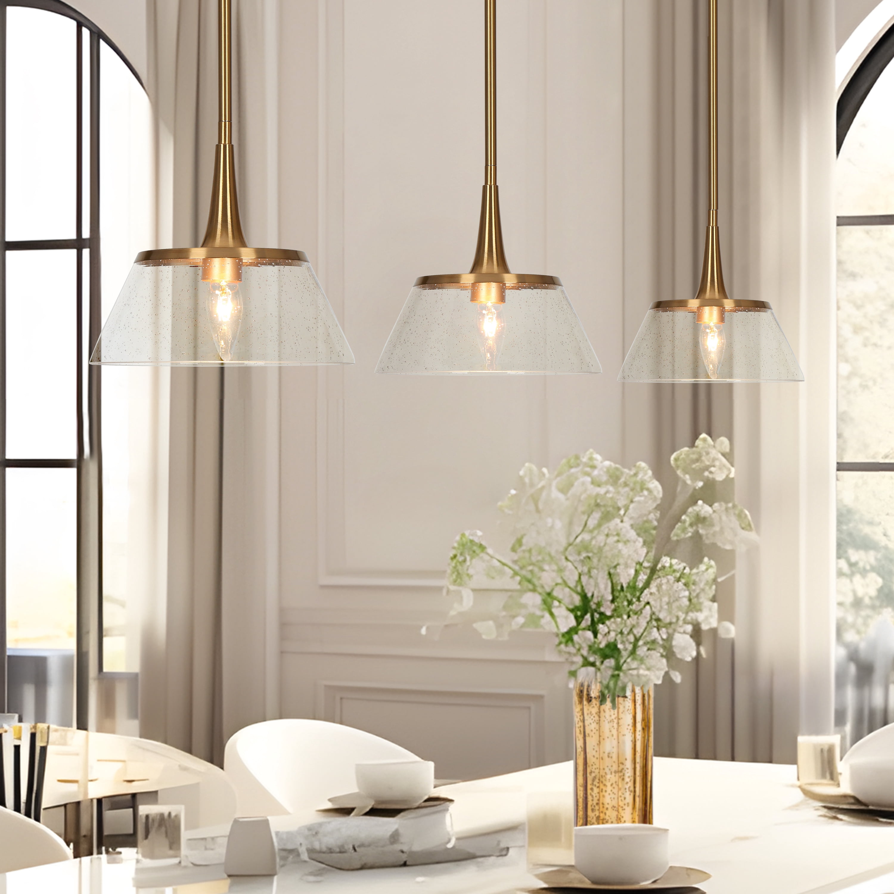 LNC Modern Gold Mini Pendant with Seeded Glass Shade for Kitchen or Dining Area