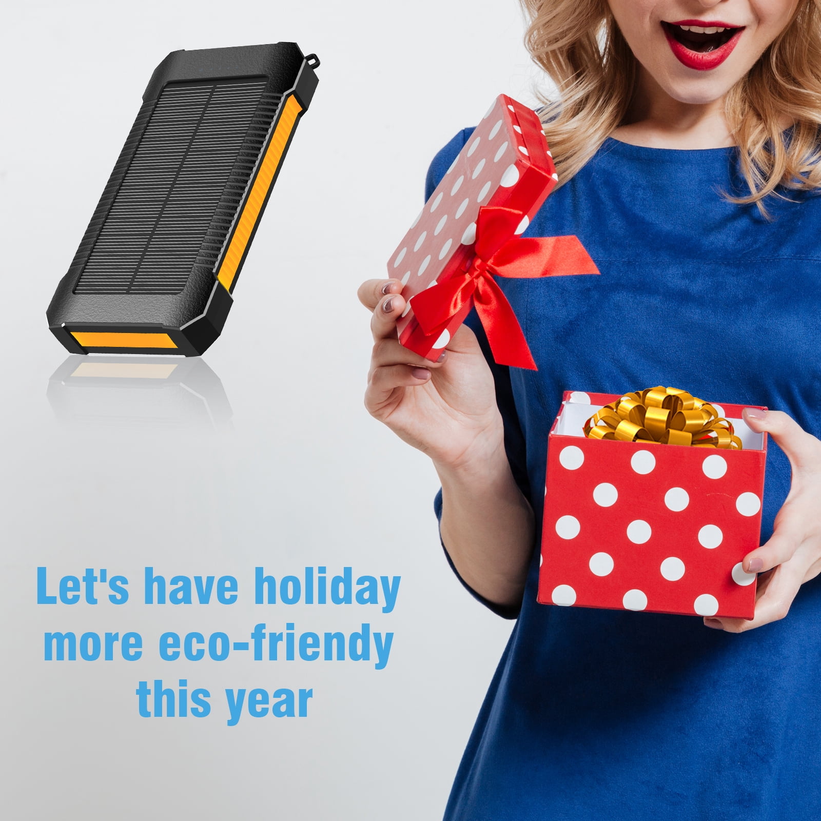 Solar Power Bank 30000 mAh, Wireless Portable Charger Solar Panel External Battery Type-C 5V Dual USB with LED Flashlight (Waterproof, Dustproof, Shockproof) Compatible with iOS & Android