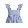 thumbnail image 4 of Womens Tank Tops Ruffle Tank Tops for Women Summer Square Neck Sleeveless Tops Tie Shoulder Chiffon Blouse Doll Shirts(Sky Blue,L), 4 of 4