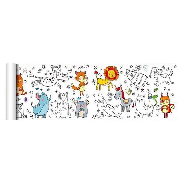 Children Graffiti Scroll Coloring Poster Clear Print Animals Drawing Tablecloth Colorfast Kids