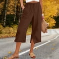 thumbnail image 2 of yillto Cotton Linen Capri Pant for Womens Wide Leg Palazzo Lounge Capris Pants Summer Loose Lounge Trousers, 2 of 7