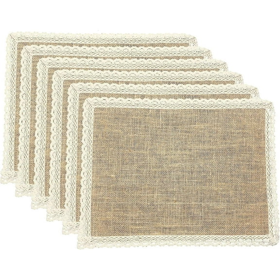 Nvzi Placemats Burlap and Beige Lace Jute Rustic Farmhouse Table Mats Table Decor & One of Life's Little Home Luxuries for Special Occasions, Parties, Weddings, BBQ's, Holidays (Set of 6)