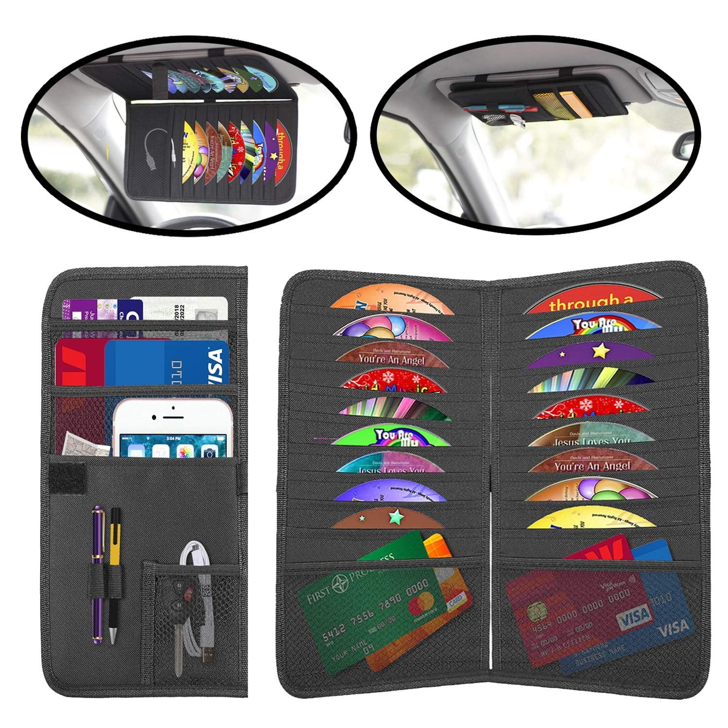 Garneck 2pcs Car CD Visor Holder CD Sunglasses Visor Storage Pocket Atuo Vehicle PU Leather Card Organizer 