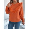 thumbnail image 4 of Cable Knit Striped Sweater for Women Crew Neck Oversized Long Sleeve Pullover Fall Winter Sweater Orange Color S, 4 of 10