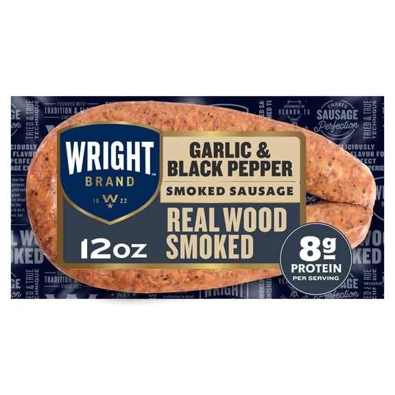 Wright Brand Real Wood Smoked Garlic & Black Pepper Sausage Rope, Fully Cooked, 12 oz, Refrigerated