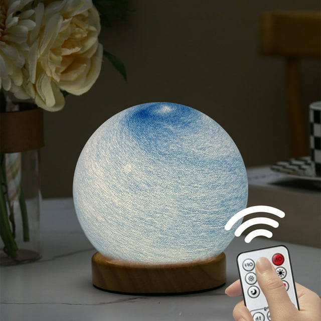 LSLJS LED Light Three-dimensional Dimmable Planets Glass Ball Night Light Mood Wandering Planets Night Light Bedroom Bedside Lamp Birthday Gift Home Decoration 14cm, Planet Lamp