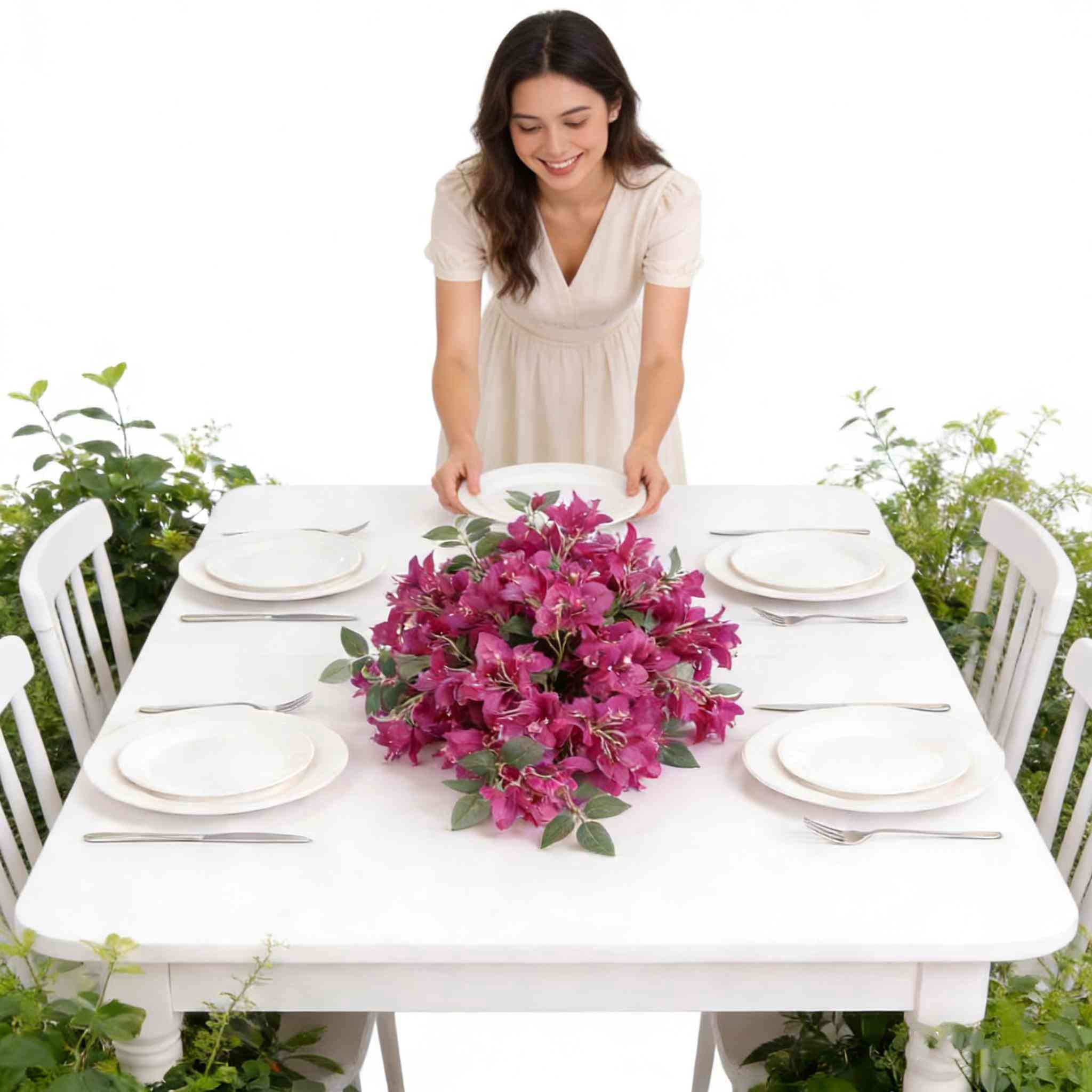 2Pcs Artificial Bougainvillea Flowers Garland, 5.58ft Fake Silk Bougainvillea Vines Long Plant Faux Bougainvillea Wreaths for Centerpieces Table Runner Wedding Arch Wall Decorations (Red)
