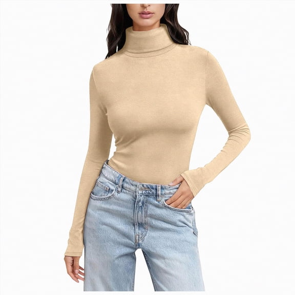 Rotm Compression Shirt Women's Crew Neck Long Sleeve Shirts Basic Loose Fit Layering Tops Beige,M