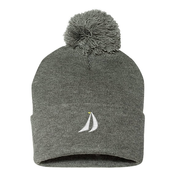 Embroidered Pom Pom SailBoat, Mainsail and Geneo Sailing Logo-EM-0050-Gray