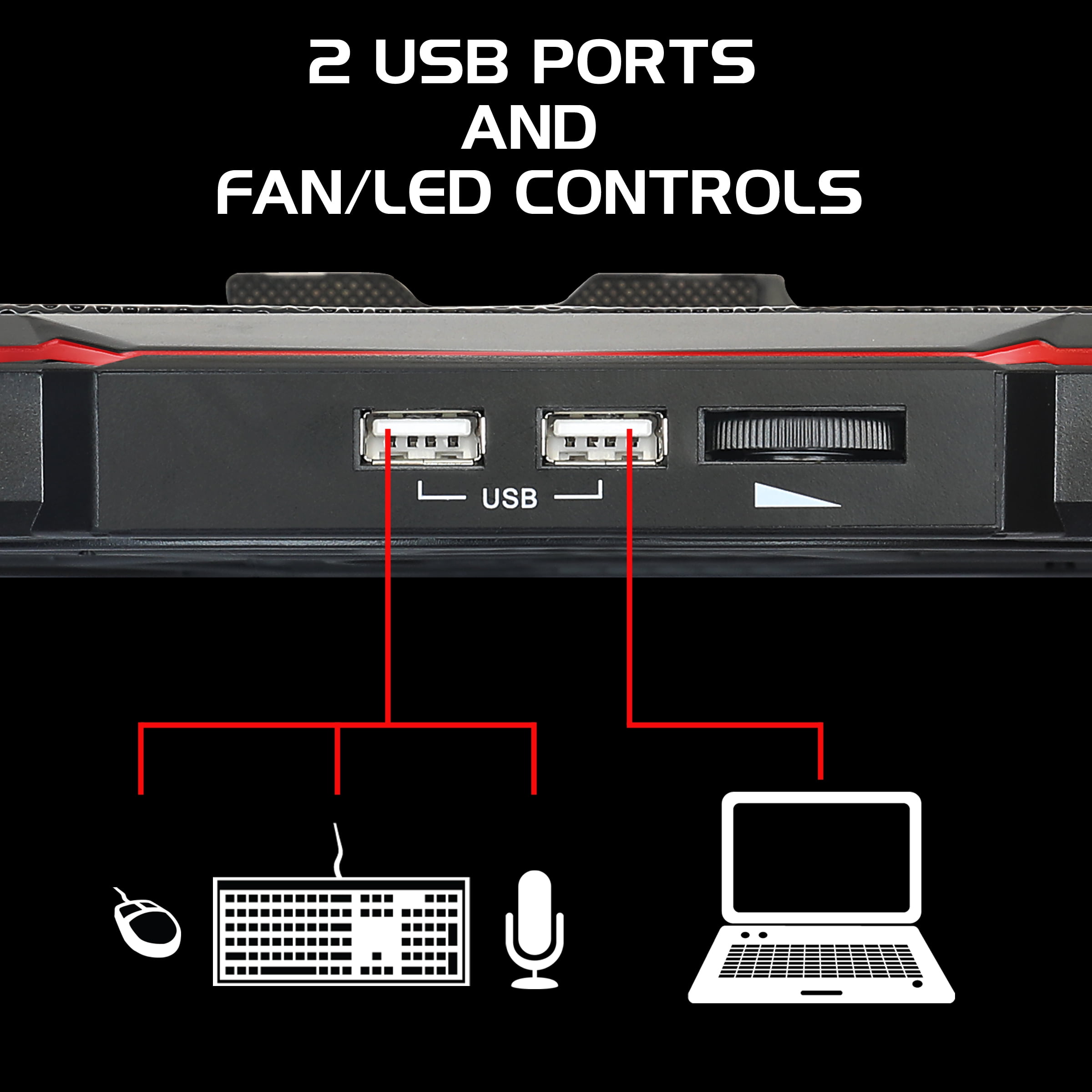 ENHANCE Cryogen 5 Gaming Laptop Cooling Pad Stand, Adjustable Height, USB Ports, 800 RPM - Red