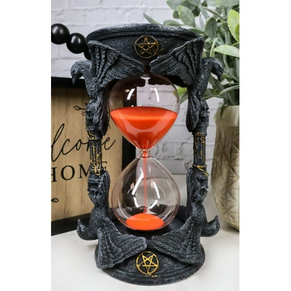 Gothic Alchemy Pentagram Circle Raven Crows Skull Pillars Sand Timer Sandtimer